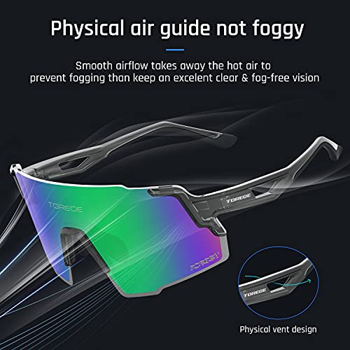 Image of TOREGE Polarized Sports Sunglasses with 3 Interchangeable Lenses for Men Women Cycling Running Baseball Glasses TR65