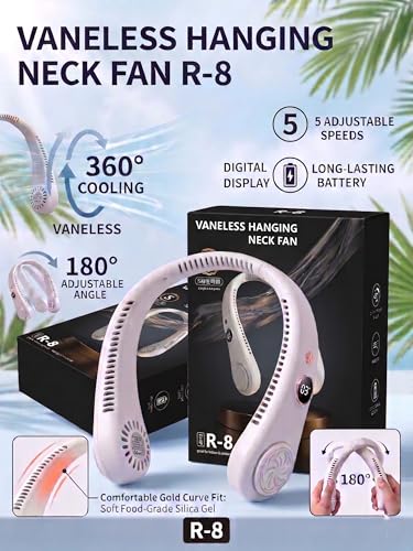 Image of Portable Neck Fan with Digital Display | 5-Speed Adjustable | 180 Cooling Bladeless Wearable Fan | Hair-Safe Hanging Design | Rechargeable Fan for Home Office Travel & Outdoor (Arctic White)