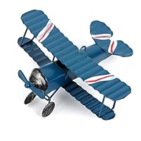 Evilatat Vintage Doppeldecker Flugzeug Modell - Metall Miniatur Dekoration Für Büro - Eisenmodell Ornament in Blau