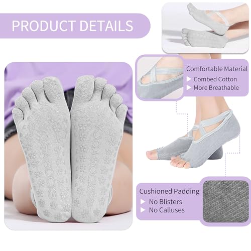 2 pairs Yoga Socks Non Slip Skid Grip Socks Sticky Gripper Socks for Women and Men Ballet Pilates Hospital Dance3