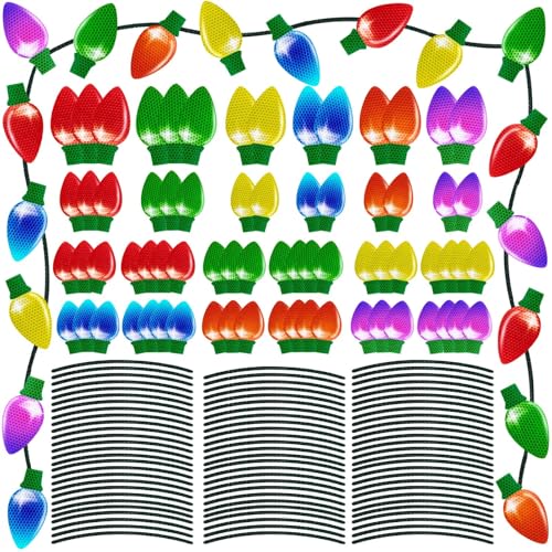 Image of 150PCS Christmas Car Refrigerator Decorations - 70 Reflective Bulb Light Shaped Magnets 80 Magnetic Wires Ornaments Set Xmas Holiday Cute Decor