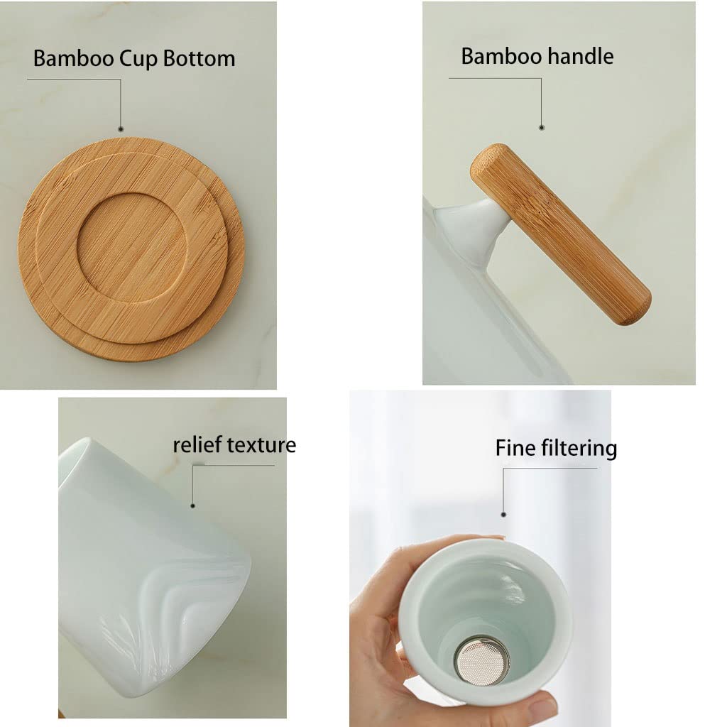 HSQMA Tasse À Thé en Céramique avec Couvercle, Tasse À Thé avec Poignée en Bois, Tasse À Thé avec Filtre pour La Maison Et Le Bureau， Convient pour Le Café, Le Thé Et Le Lait