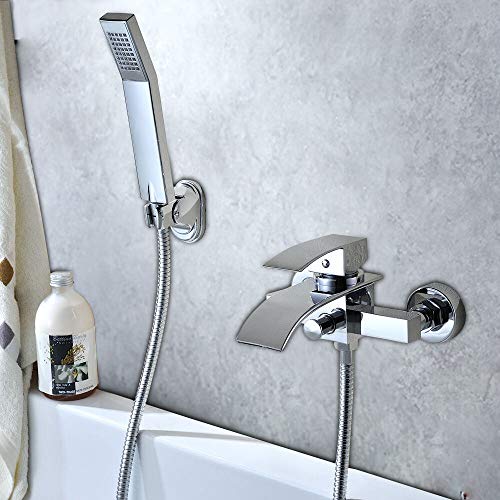 Robinet de baignoire cascade anti-calcaire avec douchette manuelle chromée - 3