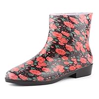 Ladeheid Women's Ankle Rubber Wellington Boots LAZT201802 105 (Roses, 6.5 UK)