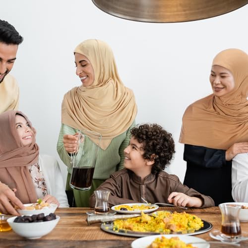 25 Pcs Jersey Hijab Set for Women 4 Pcs Hijab Scarf 3 Bouquet 8 Headscarf Pin 4 Hairpin 5 Hair Scrunchie with 1 Black Gift Box for Women Muslim Hajj Wedding Favors4