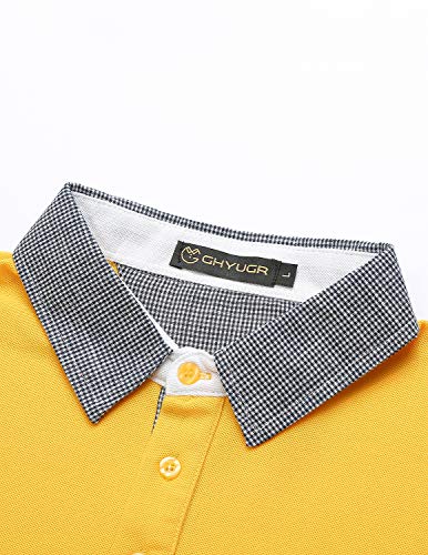 Image of GHYUGR Men's Polo Shirts Short Sleeve Slim Fit Polo Casual Plaid Splice T-Shirts