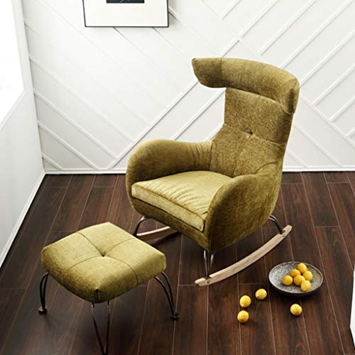 YYAPT-Y Single Home Rocking Chair, Solid Wood With Footrest Armchair, Suitable For Patio Bedrooms 711-YY (Color : Green, Size : B(+Footstool))