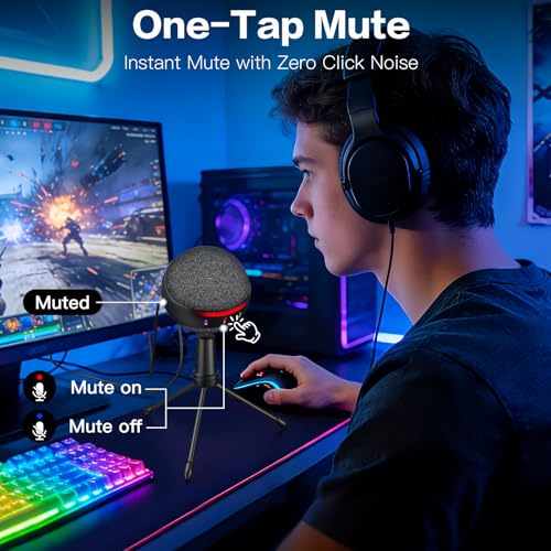 Image of ZealSound Podcast USB Microphone for PC /Mac /iPhone, Cardioid Condenser Mic with Noise Reduction, Tap-to-Mute, RGB Lighting, Zero Latency Monitoring, Volume Control for Gaming, Recording, YouTube