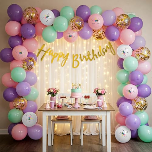 Image of SpecialYou.in Rubber Unicorn Birthday Decorations For Girls With Unicorn Balloon Set, Pastel Purple, Pink, Mint Green Balloons For Decoration, Birthday Decor, Backdrop Curtains For Decoration- 61 Pcs