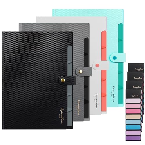 Carpeta Archivadora A4, 4 Piezas Organizador Documentos Expandible con 5 Compartimentos, Carpeta de Archivos Para Oficina Escuela Casa
