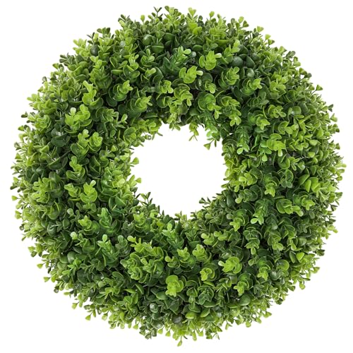 petalyn 20 Inch Artificial Boxwood Wreath for Front Door UV Resistant Outdoor Green Wreath Waterproof Weather Resistant Spring Summer Farmhouse Porch Wall Decor for Home Wedding Indoor Decorations