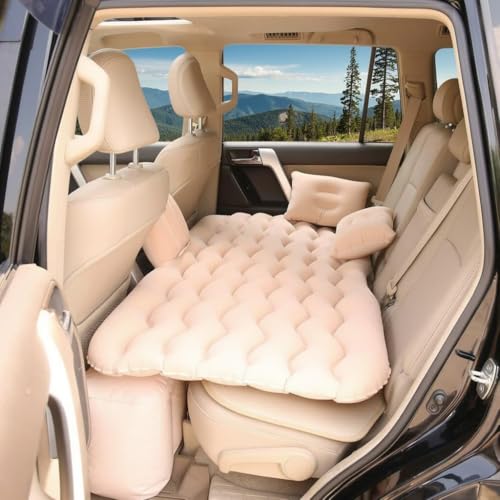 Image of Premium Car Inflatable Bed with Pump & 2 Air Pillows | Quick Inflate Back Seat Mattress | Universal Fit Car Bed for Travel, Camping, Kids, Picnic & Road Trips (Cream)