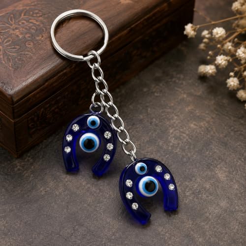 Image of GJ Premium Turkish Evil Eye Keychain for Car, Bike & Home | Nazar Protection Keychain, Good Luck Charm | Spiritual Metal Key chain for Men & Women