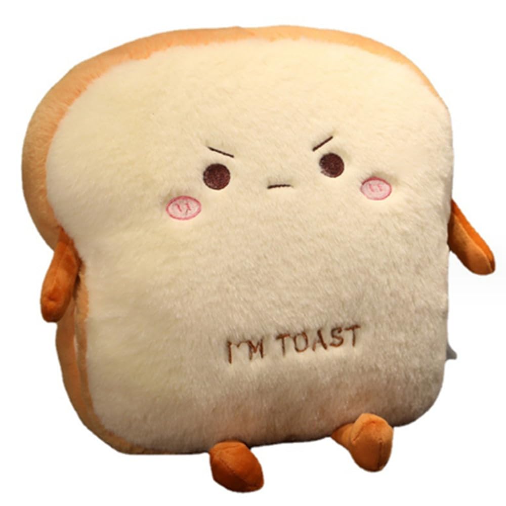 Sliced Bread Plush Pillow,Funny Toast Bread Stuffed Pillow,Adorable Expression Food Plush Nap Pillow with Hand Pocket Seat Cushion Great Gift Choice for Kids Adults (13.7 * 15.7)