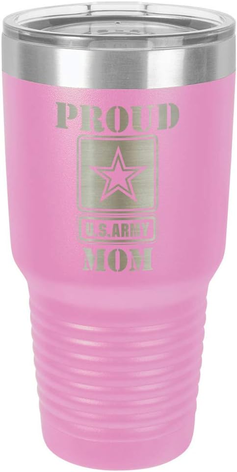 PROUD ARMY MOM LIGHT PURPLE 30 oz Drink Tumbler With Straw | Laser Engraved Travel Mug With Funny Quotes | Compare To Yeti Rambler | Mother's Day Gift Idea | OnlyGifts.com