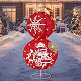 Glooglitter 31.5 Inch Giant Outdoor Christmas Ball Ornaments with Pop-up Stacked LED Light Large Christmas Lawn Ornaments Xmas Yard Decoration Oversized Holiday Patio Light up Porch Garden Decoration