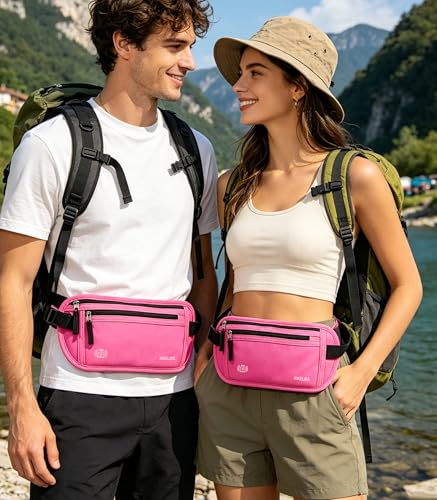 Image of Money Belt - Slim Passport Holder RFID Blocking Travel Wallet Undercover Fanny Packs for Women - Rose