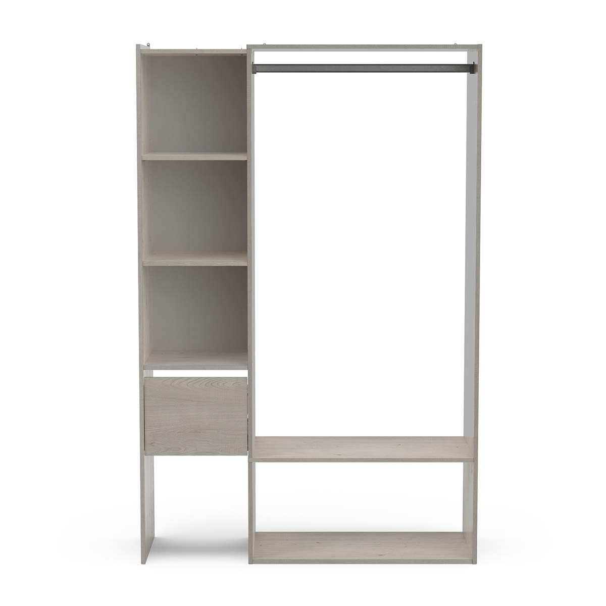 Demeyere Set guardaroba aperto, estensibile, con appendiabiti, 4 vani e 1 cassetto in legno, colore: rovere Topanga, 120 x 183 x 40 cm