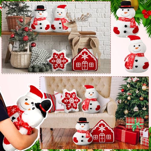 Image of HunnmingRe 4 Pcs Christmas Throw Pillows Fall Football Plush Pillows Winter Holiday Cushion Soft Decorative Cushions for Couch Bedroom Living Room Thanksgiving Xmas Decor(White,Snowman)