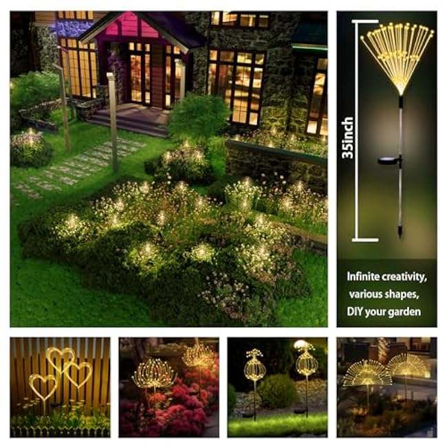 Honche 2 Pack Decorative Solar Outdoor Lights, Oval, WarmWhite, 8 Lighting Modes, Firework Lights for Garden, Patio, Countryside Pathways, Parties