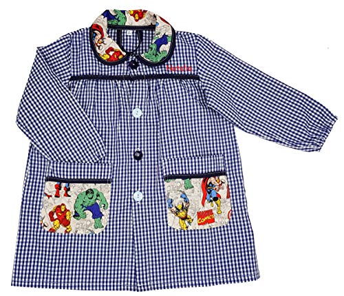 Mandilón, babi o Bata Escolar para Colegio o Guardería Bordado con el Nombre del Niño/Niña. Modelo Marvel Tallas Disponibles. (Marino/Marino, 3-4 Años)