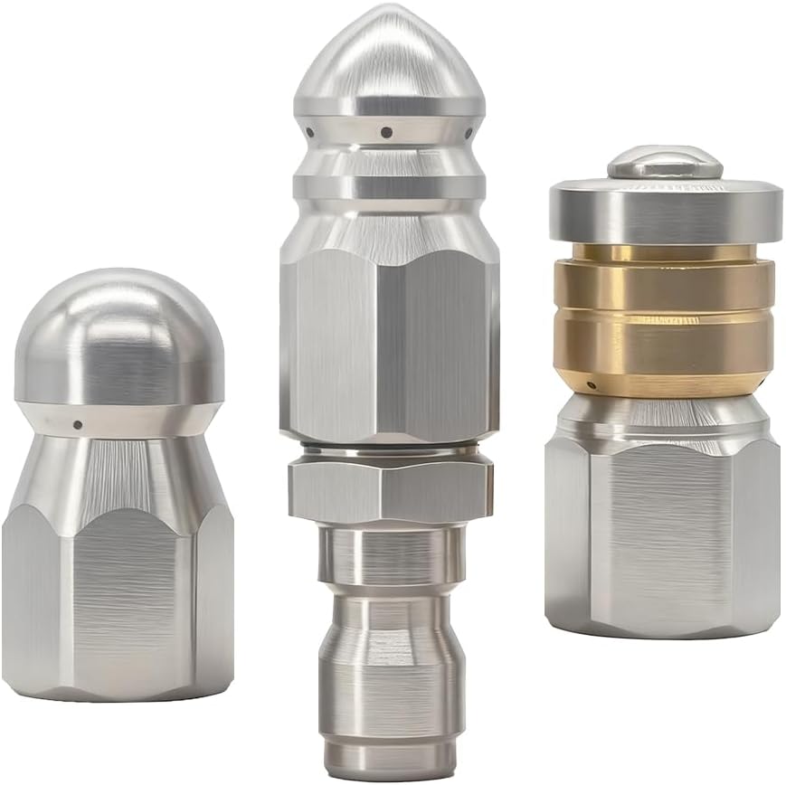 3 Pcs Sewer Jetter Nozzle, Stainless Steel Rotary Button nozzle, High Pressure Drain Jetter Hose Nozzle, Fits 1/4'' Quickly Connector, 5000 Psi