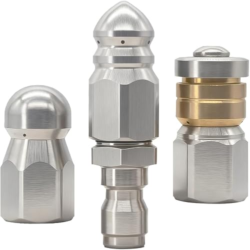 3 Pcs Sewer Jetter Nozzle, Stainless Steel Rotary Button nozzle, High Pressure Drain Jetter Hose Nozzle, Fits 1/4'' Quickly Connector, 5000 Psi