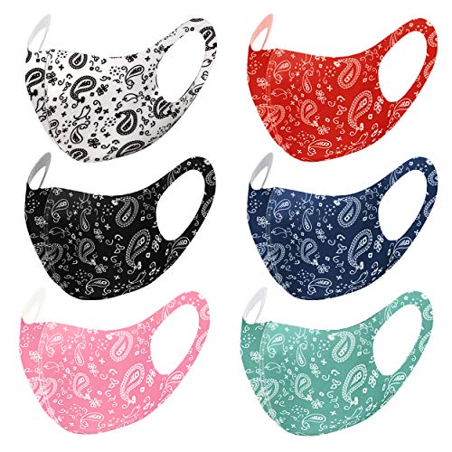 Unisex Adult Fashion Face Covering, Reusable, Dust Proof, Washable Light Weight Multi Design Hiking, Biking, Camping Sports Outdoor (Paisley 6 Pack WH,RD,BK,BL,PK,MT)