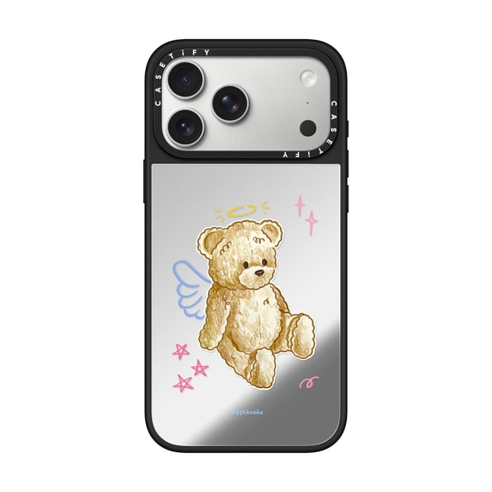 CASETiFY for iPhone 17 Pro Max Case - Mirror Compatible with MagSafe | Reflective | 4.9 ft. Drop Protection | Angel Teddy Bear | Silver On Black Angel Teddy Bear Iphone 17 Pro Max (6.9")