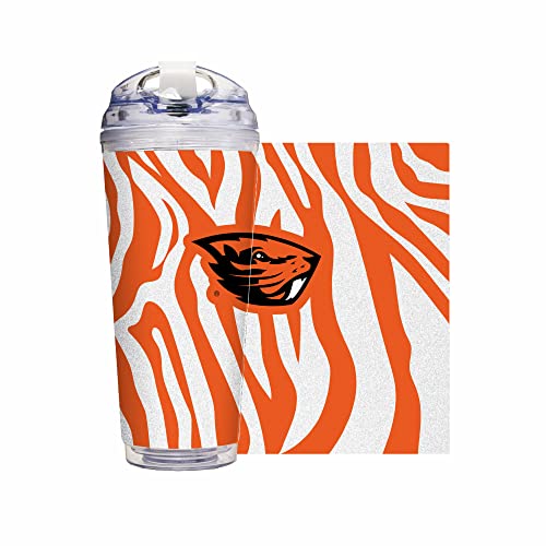 Image of Rico Industries NCAA Glitter 24oz Acrylic Glitter Tumbler with Hinged Lid, Officially Licensed Double Wall Tumbler with Straw