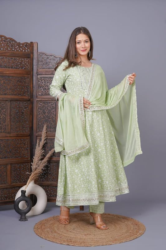Image of NASRO Women's Viscose Rayon Printed Embroidered Round Neck 3 /4th Sleeves Anarkali Kurta & Pant Suit Set /Salwar Suit Set (Purple)
