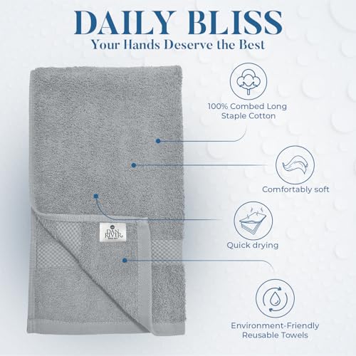 Image of DAN RIVER 6-Pack Premium Hand Towels (16x28 Inches) - 100% Cotton, Ultra Soft, Lightweight, Highly Absorbent Towels for Bathroom, Spa, Gym, Salon, Hotel, and Travel - Silver