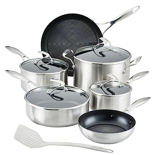 Best Circulon Steelshield S Series 2 Circulon SteelShield S-Series Stainless Steel Hybrid Nonstick 10-Piece Cookware Set with Bonus Utensil