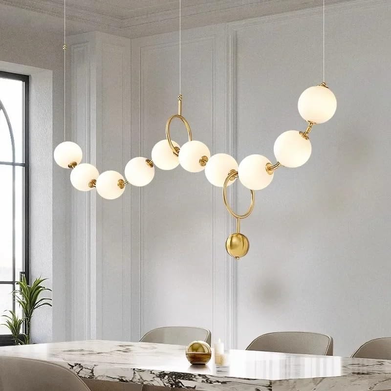 Lustre suspension 8 têtes or blanc froid pour salle à manger moderne