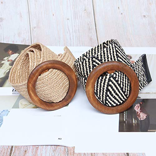 Womens Braided Vintage Wide Elastic Stretch Waist Belt Retro Cinch Belt Braided Belt for Women Lady apricot (35in)3