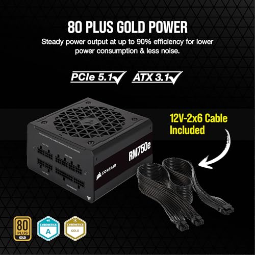 Image of Corsair RM750e (2023) Fully Modular Low-Noise Power Supply - ATX 3.1 & PCIe 5.1 Compliant - 105C-Rated Capacitors - 80 Plus Gold Efficiency - Modern Standby Support - Black,(Pack of 2)