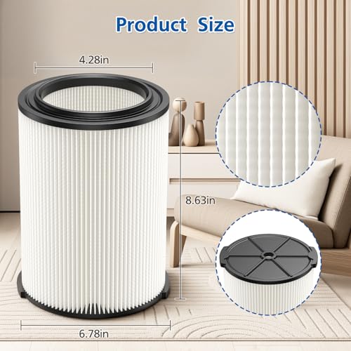 2-pack Standard Wet/dry Vac VF4000 Replacement Filter, Compatible with RIDGID Vacs 5-20 Gallons Vacuum Cleaner