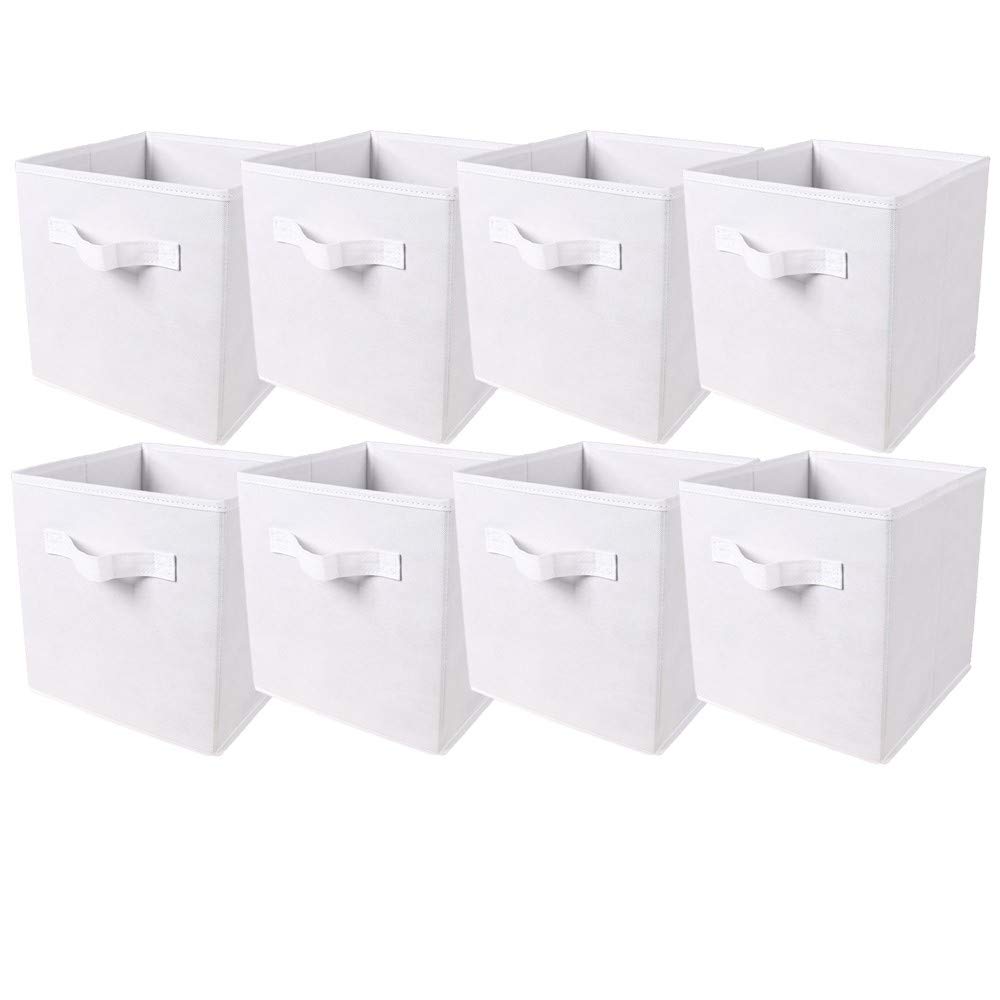 BonChoice Foldable Storage Cubes Boxes with Handle for Home Organization, Fabric Wardrobe Storage Box Organizer Basket Bins for Clothes Toys Towels, Collapsible&Durable (8, White)