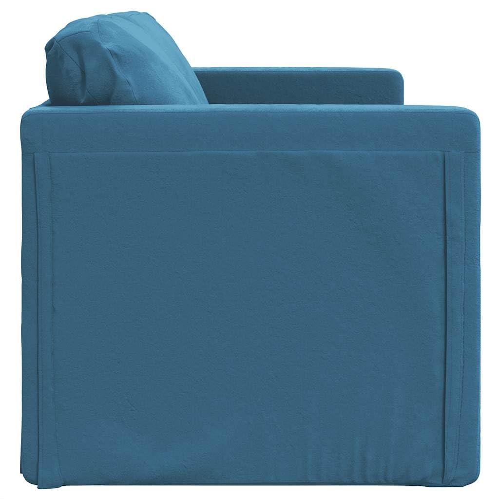 Sofa podłogowa z funkcją spania, niebieska, 122 x 204 x 55 cm, aksamitne obicie, design 2 w 1, metalowy stelaż, wygodne łóżko podłogowe do salonu i małych pomieszczeń