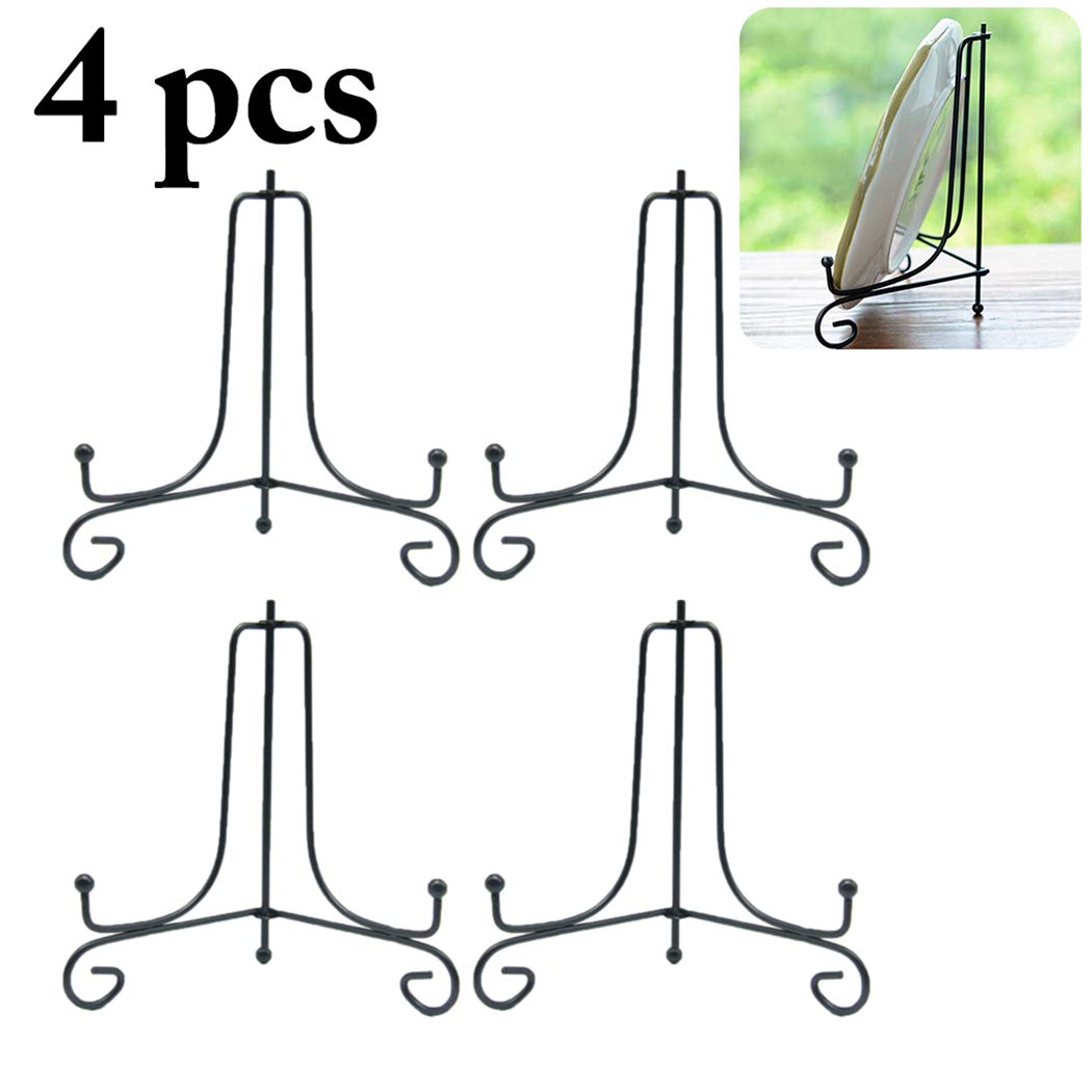 Outgeek Black Metal Easel Decorative Anti-Slip Dish Platter Iron Plate Photo Books Stand Holder Display Stands Tabletop Arts Display for Kitchen, 15 cm Height - Pack of 4