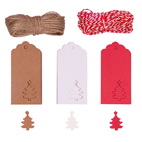 vitasemcepli 100 Piezas Tarjetas de Papel de Estraza de Líneas con la Forma de árbol Navideño Con La Cuerda de Cáñamo Etiquetas Detalles Para el Fai da te Tarjetas Boda Navidad Felicitación Regaloss