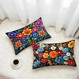Color Funda Cojin 40x70 Juego de 2, Flor Rectangular Funda Almohada 40x70cm con Cremallera Oculta, Suave Terciopelo Fundas Cojines, Fundas de Cojines para Sofá Cama Silla o Jardín Regalo Q-4803