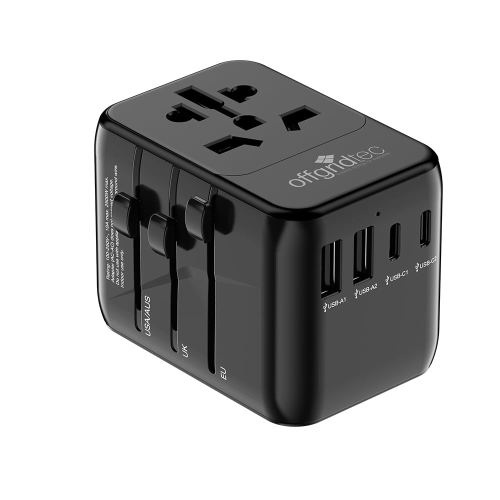 Offgridtec Reiseadapter Universal Weltweit 2X USB-A und 2X USB-C Schwarz