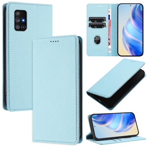 DENDICO Handyhülle für Samsung Galaxy A71 4G Hülle PU Leder Klapphülle mit RFID-Blockierung Stoßfeste Magnetische Schutzhülle für Samsung A71 4G Blau