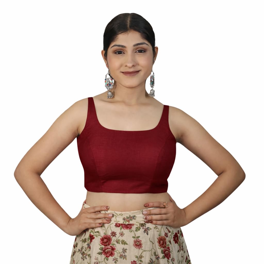 Women's Art Silk Solid Sleeveless Readymade Saree Blouse | Padded Blouse | Square Neck | Regular Fit Sleeveless Blouse-image-46