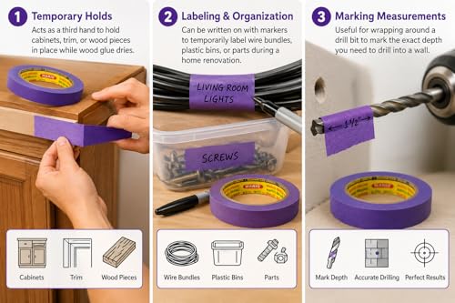 Image of Mario Purple Masking Tape - 20 Meter Length, 12mm Width - Strong Adhesive Tape for DIY, Painting & Repair Work - Residue Free - Pack of 2 Rolls