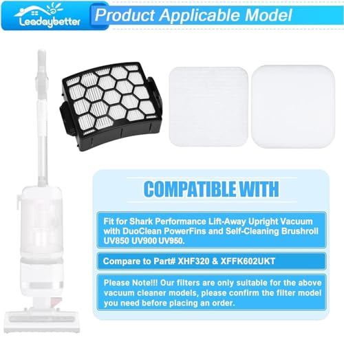 Image of Leadaybetter UV900 Replacement Filters for Shark Performance Lift-Away UV850 UV950 DuoClean Upright Vacuum, Compare to Part # XHF320 & XFFK602UKT (2 HEPA+4 Foam+4 Felt Filter Set)