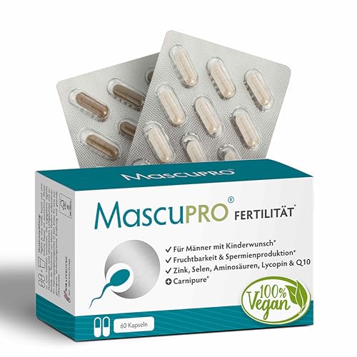 MascuPRO Fertilität Mann | vegan | Fruchtbarkeit + Spermienproduktion | 60 Kapseln | Zink, Selen, L-Carnitin, L- Arginin | Kinderwunsch Tabletten