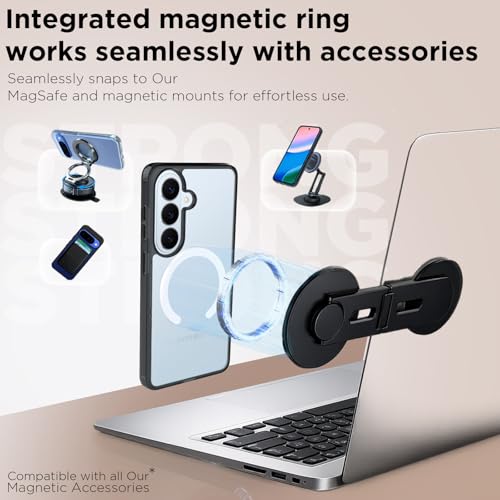 Image of RIGGEAR Shockproof Clear Hybrid Armor Magnetic Back Cover Case Compatible with MagSafe Accessories for Samsung Galaxy S26 (Clear-Black TPU Bumper + Transparent PC)(White)