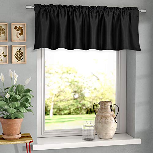 Huto Privacy Protection Blackout Window Valance For Bedroom Living Room Energy Efficient Rod Pocket Curtain Valance 18 Inch,52X18 Per Panel,Black,Single #TOP1
